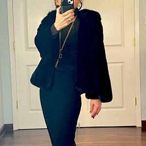 Black fur swing coat jacket size L